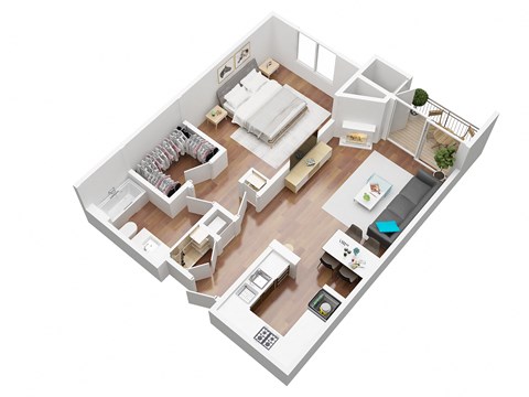 Floor plan for 1 bed, 1 bath, 700 sqft
